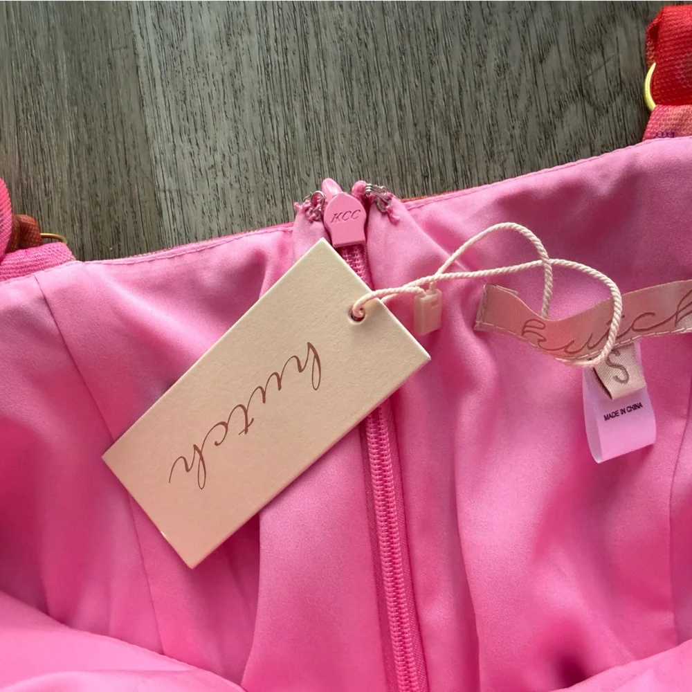 Hutch Lanie pink spanish floral tulle belted maxi gown dress size small NEW - Picture 5 of 8